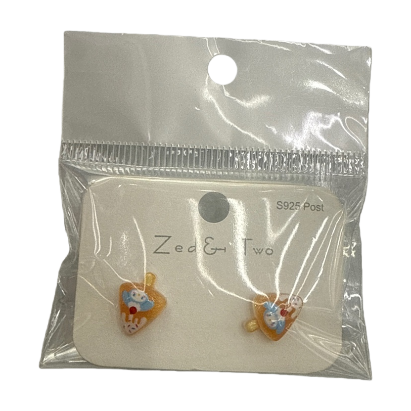 Transparent plastic bag packaging cartoon stud, orange background, blue and white bear pattern, white card printed Zed & Two S925 Post Item Picture