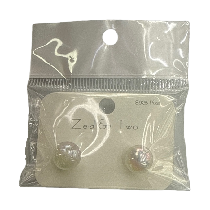 Zed & Two S925 Post Round pearl white stud, transparent plastic bag packaging Item Picture
