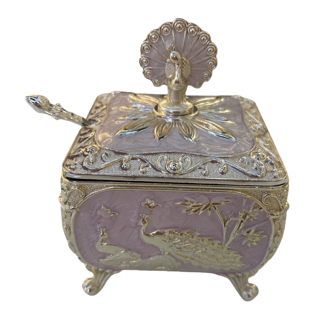 Silver peacock pattern decorative box, metallic texture home decoration item, gift storage box, seasoning jar Item Picture