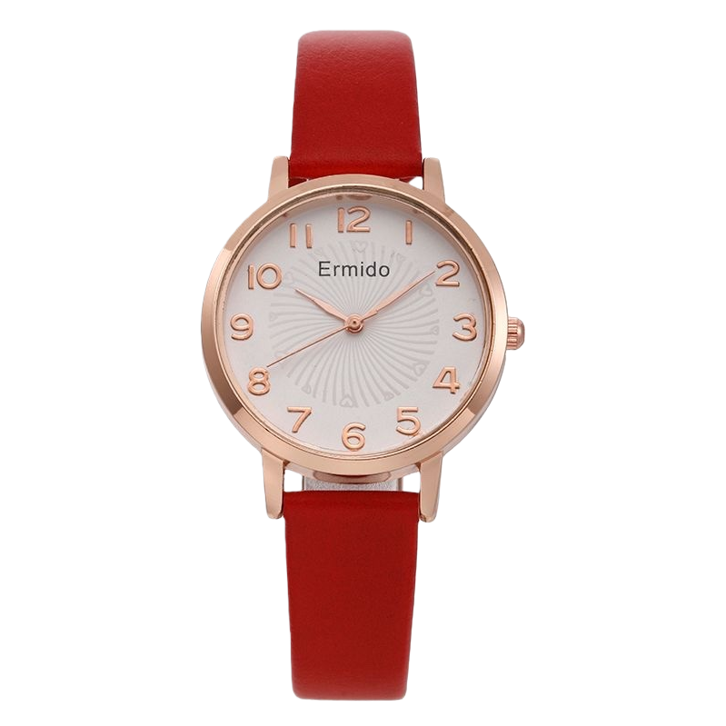 اللون الأحمر مع قشرة ذهبية وردية بيضاء الساعة الكوارتز Item Picture