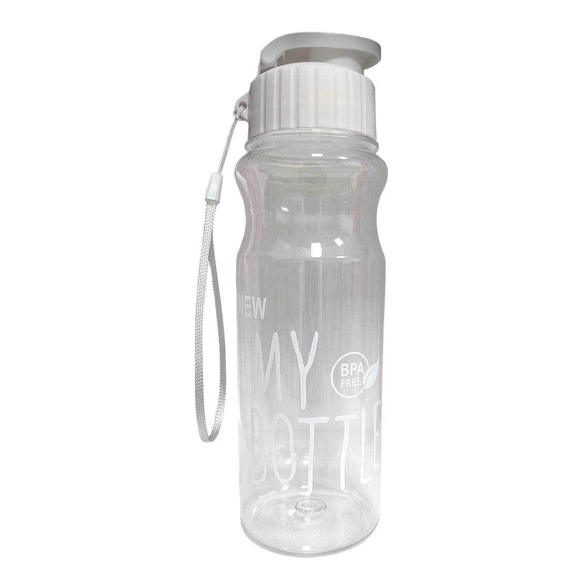 Portable sports water bottle with a transparent lid and a lanyard Item Picture