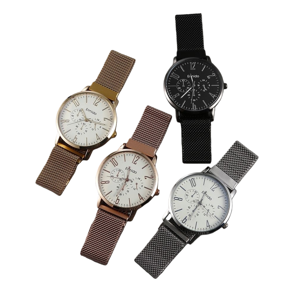 Cuatro bandas de malla de metal reloj moda versátil luz de lujo para mujeres y hombres Item Picture