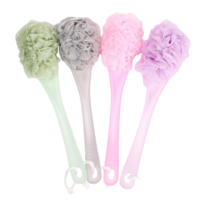 Colorful bath ball brush is a multi-functional bathing and cleaning tool. The soft silicone bath ball comes with a brush handle Item Picture