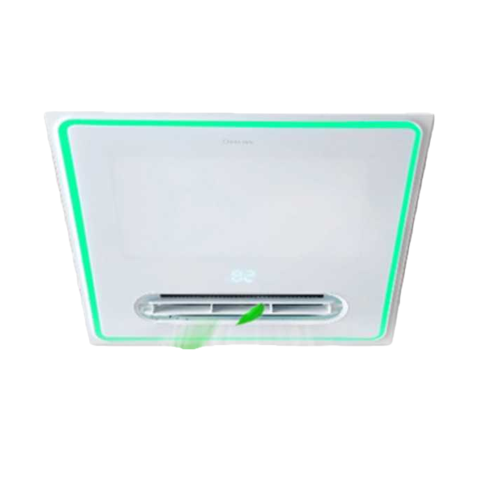 White ceiling-mounted fresh air exhaust fan with green edges Item Picture