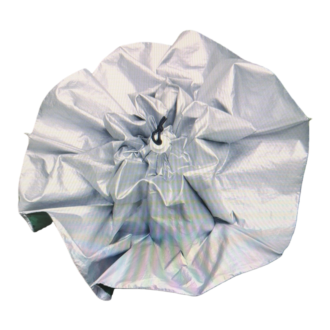 The silver pleated canopy is a versatile folding umbrella that is waterproof, sun-proof, portable and lightweight Item Picture