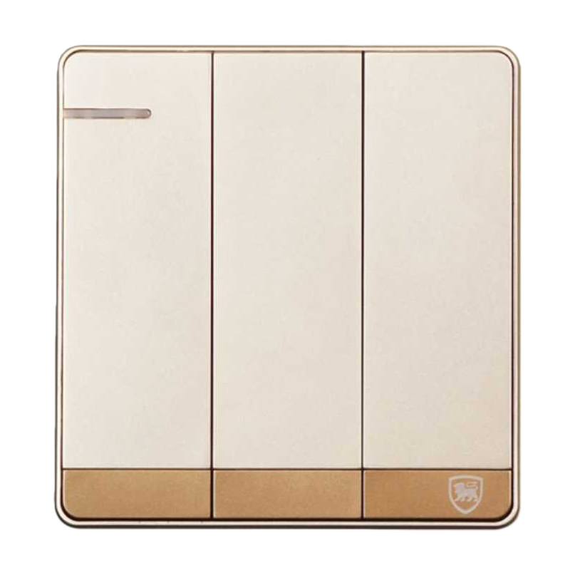 Champagne gold three-way dual-control switch panel for home decoration wall concealed installation 86-type pure copper base Item Picture