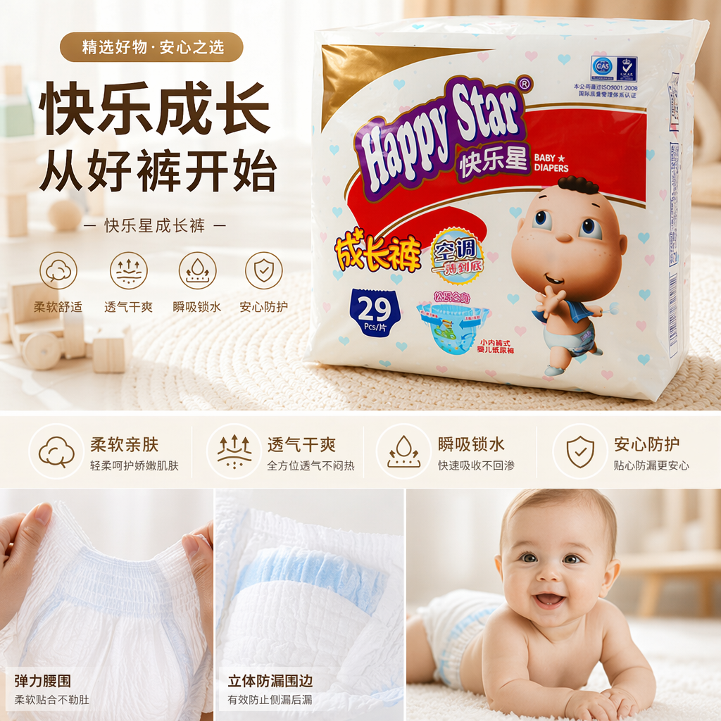 白色包装袋婴儿纸尿裤超薄透气干爽舒适新生儿适用详情1