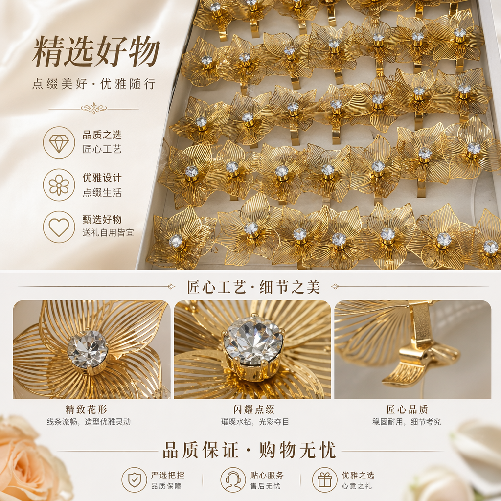 金色花朵造型饰品 时尚优雅百搭轻奢风详情1