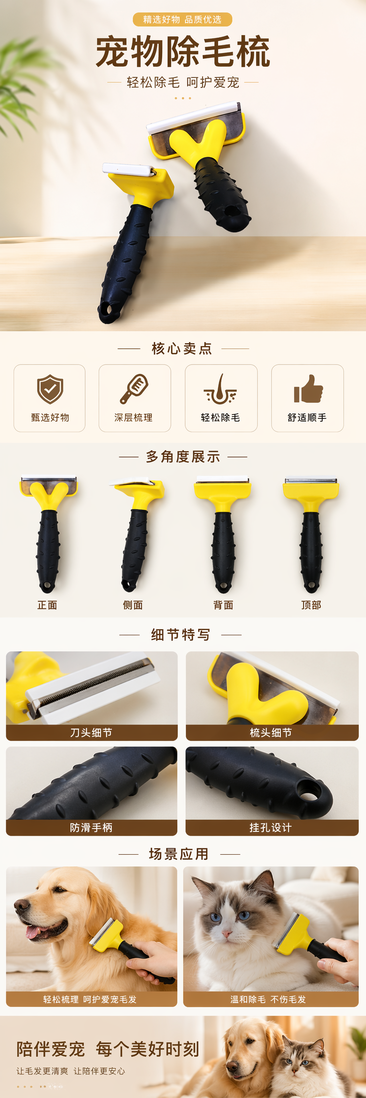 黄色黑色双色宠物梳子 宠物毛发梳理按摩梳 不伤皮肤详情1