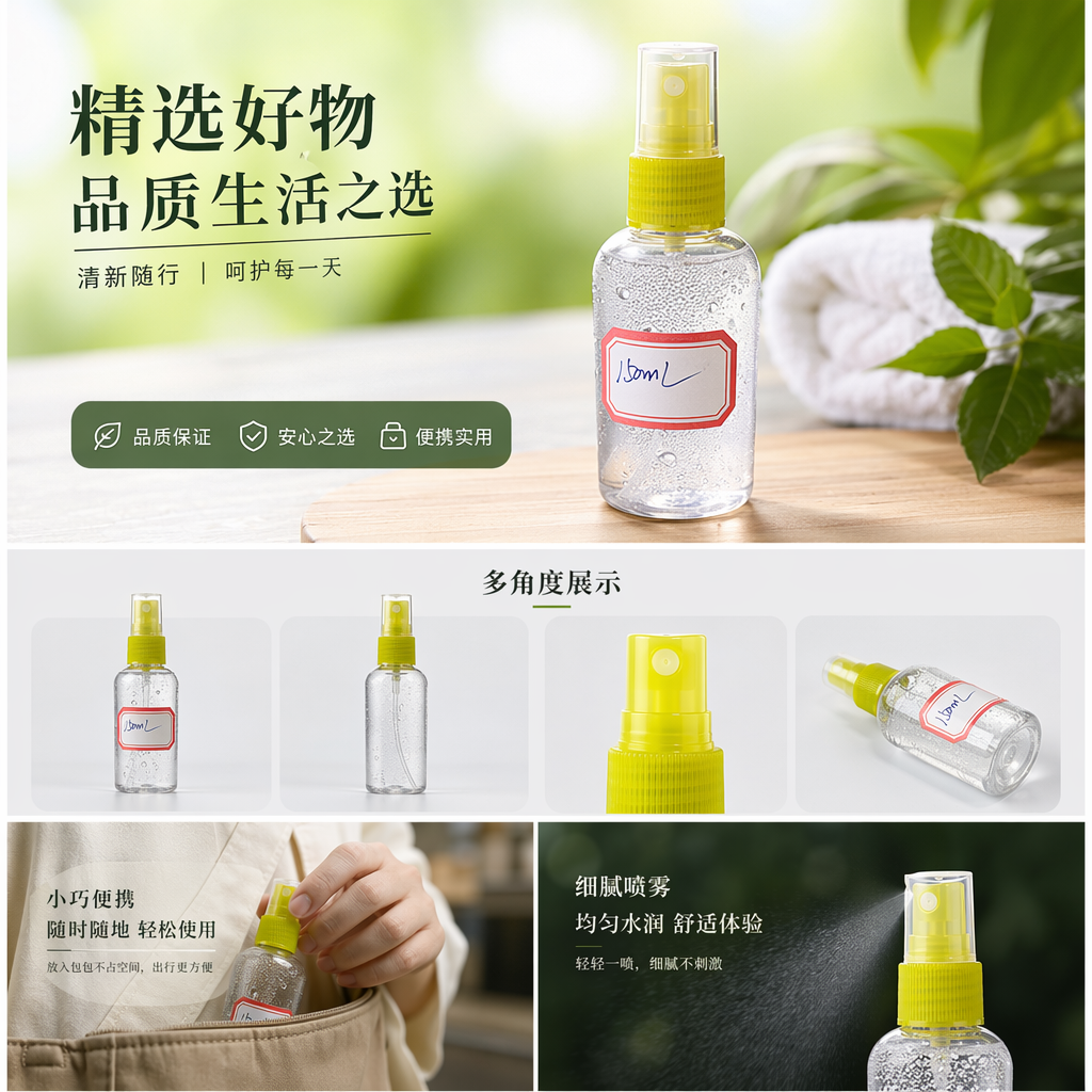透明喷雾瓶 食品级PET材质 30ml 50ml 100ml 实验室家用两用详情1