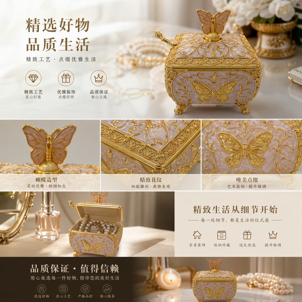 Golden butterfly decorative box, kitchen seasoning storage jar, seasoning jar, metal jar pic 1