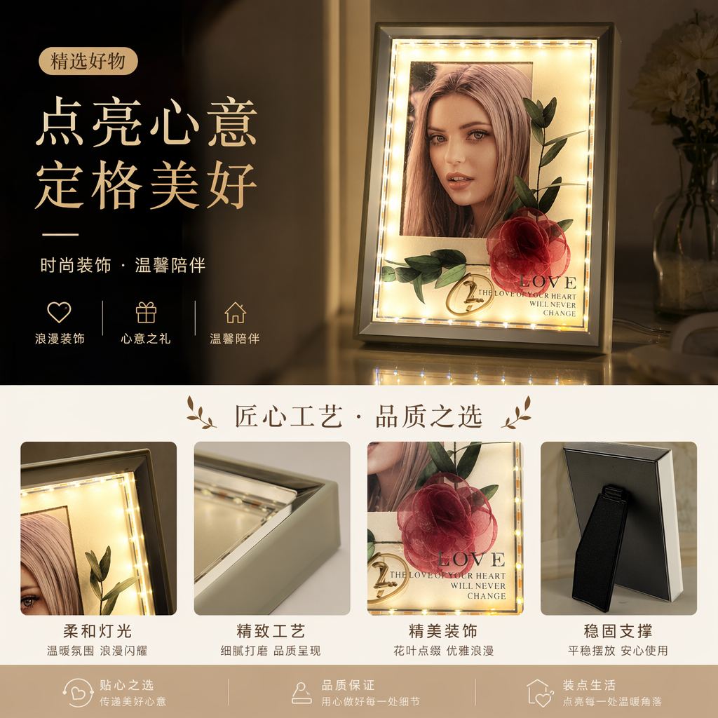 发光相框 女性肖像照片定制摆台ins风卧室桌面装饰详情1