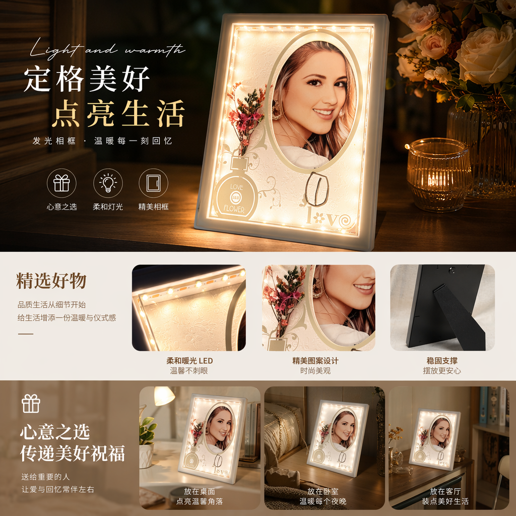 发光相框 女性肖像装饰画卧室床头创意摆件详情1