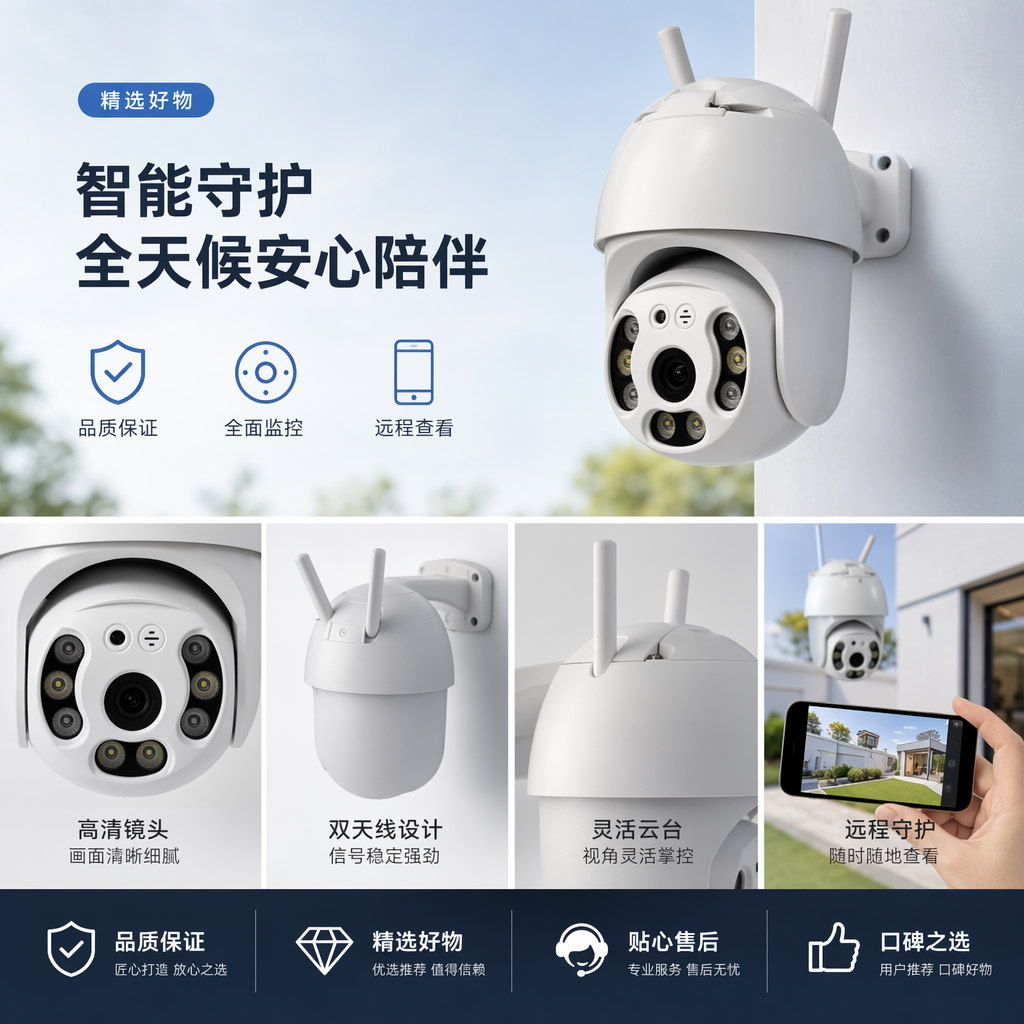 白色球形监控摄像头 金属机身 360度旋转 2K超清 室内外智能云台详情1