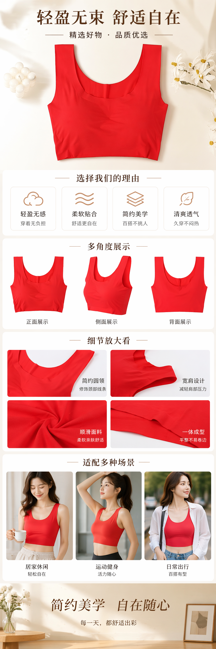 红色无袖上衣女夏季纯棉短款百搭T恤详情1