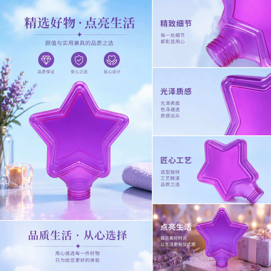 紫色星星形状塑料瓶盖 通用密封防漏装饰瓶盖详情1