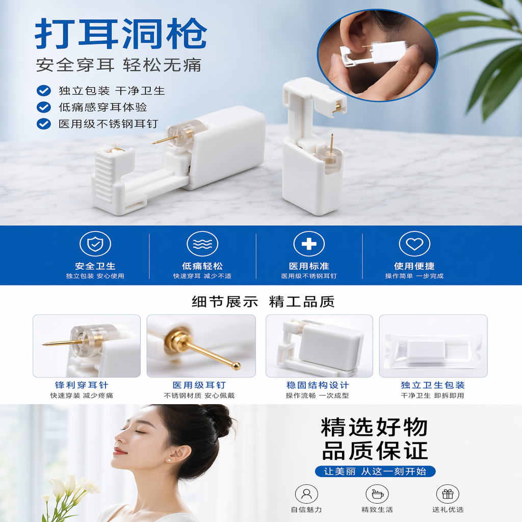 白色打耳洞枪穿刺耳廓专用乳钉耳骨钉不锈钢尖锥详情1