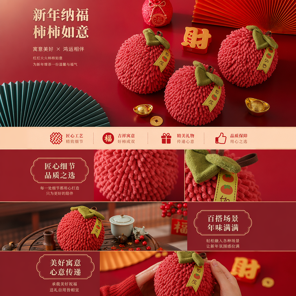 喜庆擦手巾挂式加厚吸水毛巾厨房卫生间擦手布擦手球新年节伴手礼详情1
