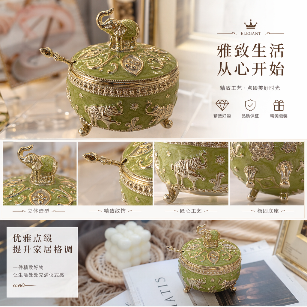 Green elephant creative decorative sugar jar, home kitchen storage jar, cute decorative item, kitchen seasoning storage jar, seasoning jar pic 1
