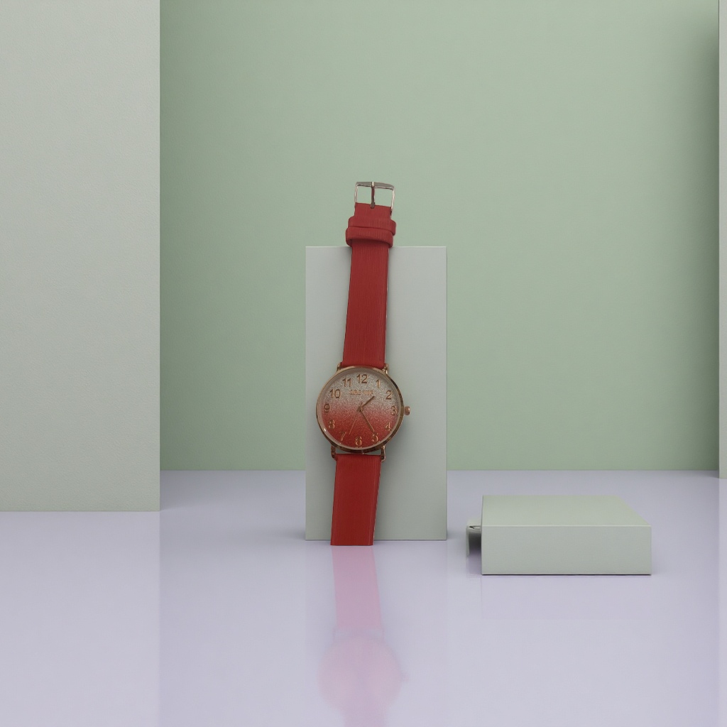 The red strap watch is a fashionable and simple quartz men's watch with a genuine leather strap that is waterproof and luminous