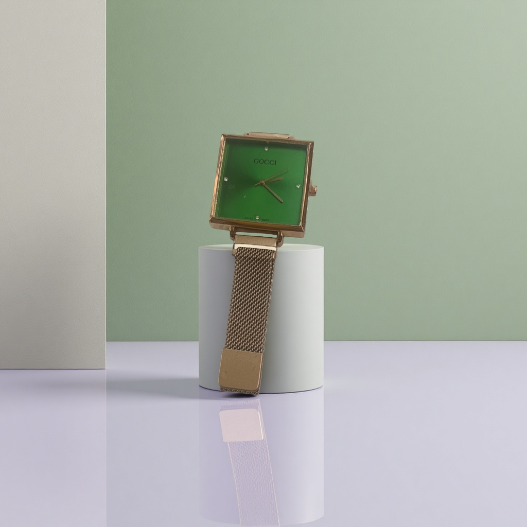 Green dial, gold watch, quartz wristwatch for men and women, simple, fashionable, business and casual