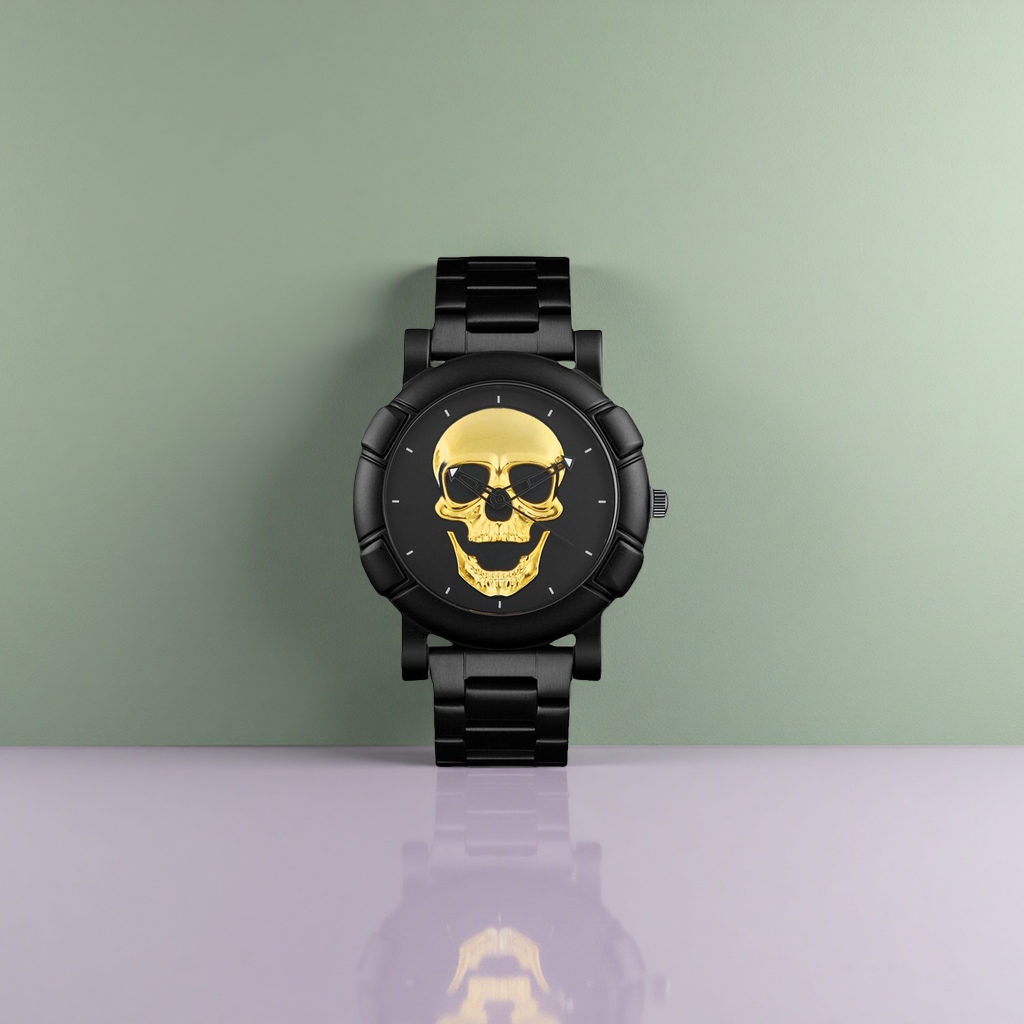 Black case and golden skull watch, a trendy mechanical wristwatch for men Specification image