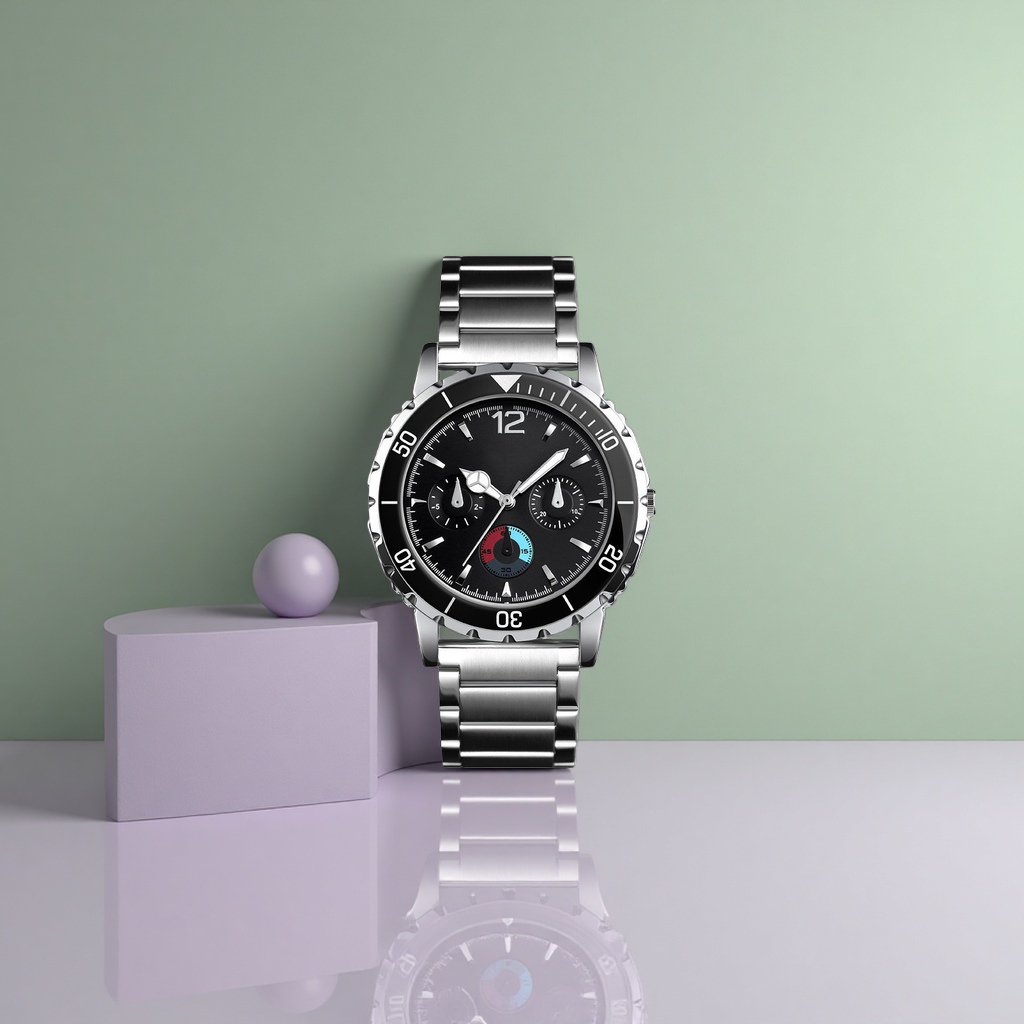 لوحة سوداء فضية معدنية مع ساعة كوارتز للرجال Specification image