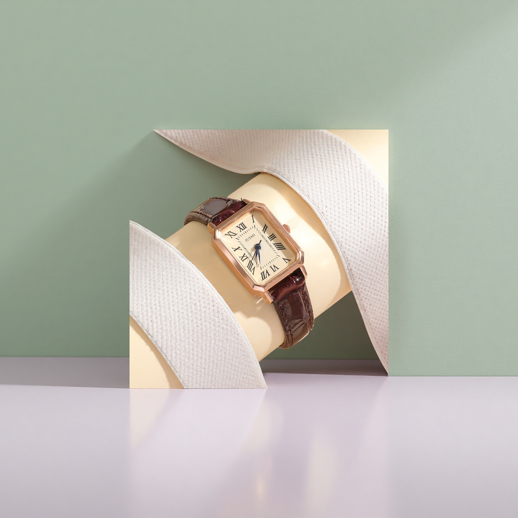 Rose gold case, brown leather strap, Roman numeral ladies' watch details Picture