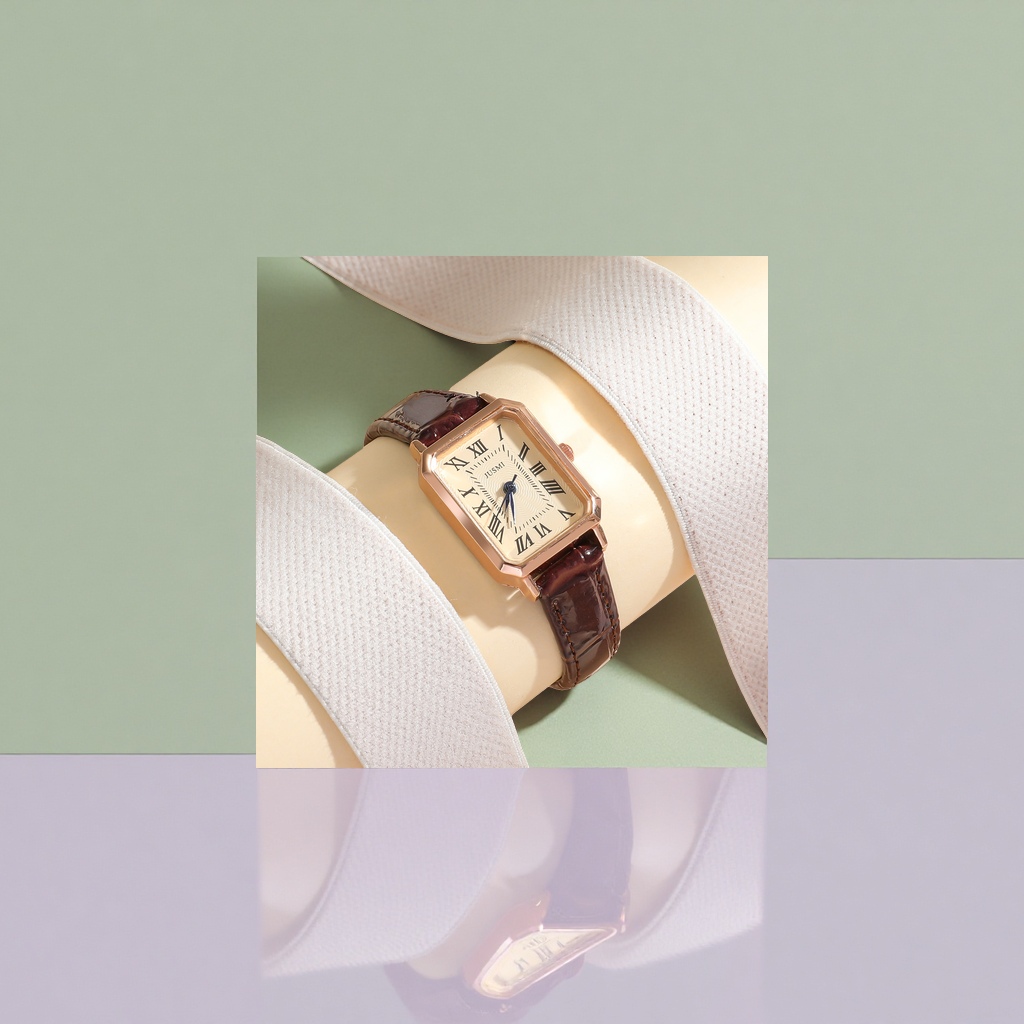 Rose gold case, brown leather strap, Roman numeral ladies' watch Application Scenario