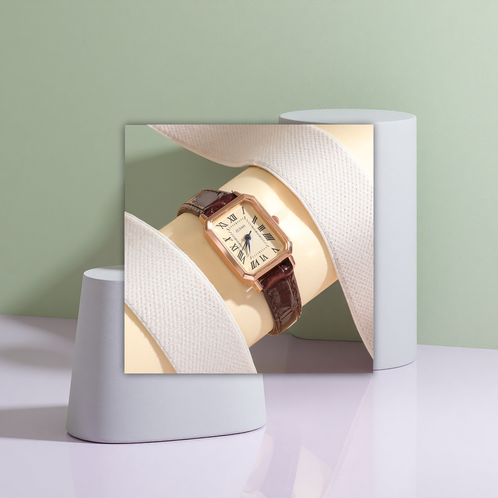 Rose gold case, brown leather strap, Roman numeral ladies' watch Specification image