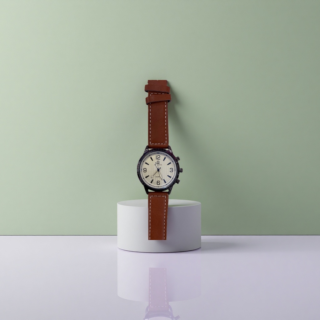 Brown leather strap men's quartz watch with genuine leather strap, simple business casual Specification image