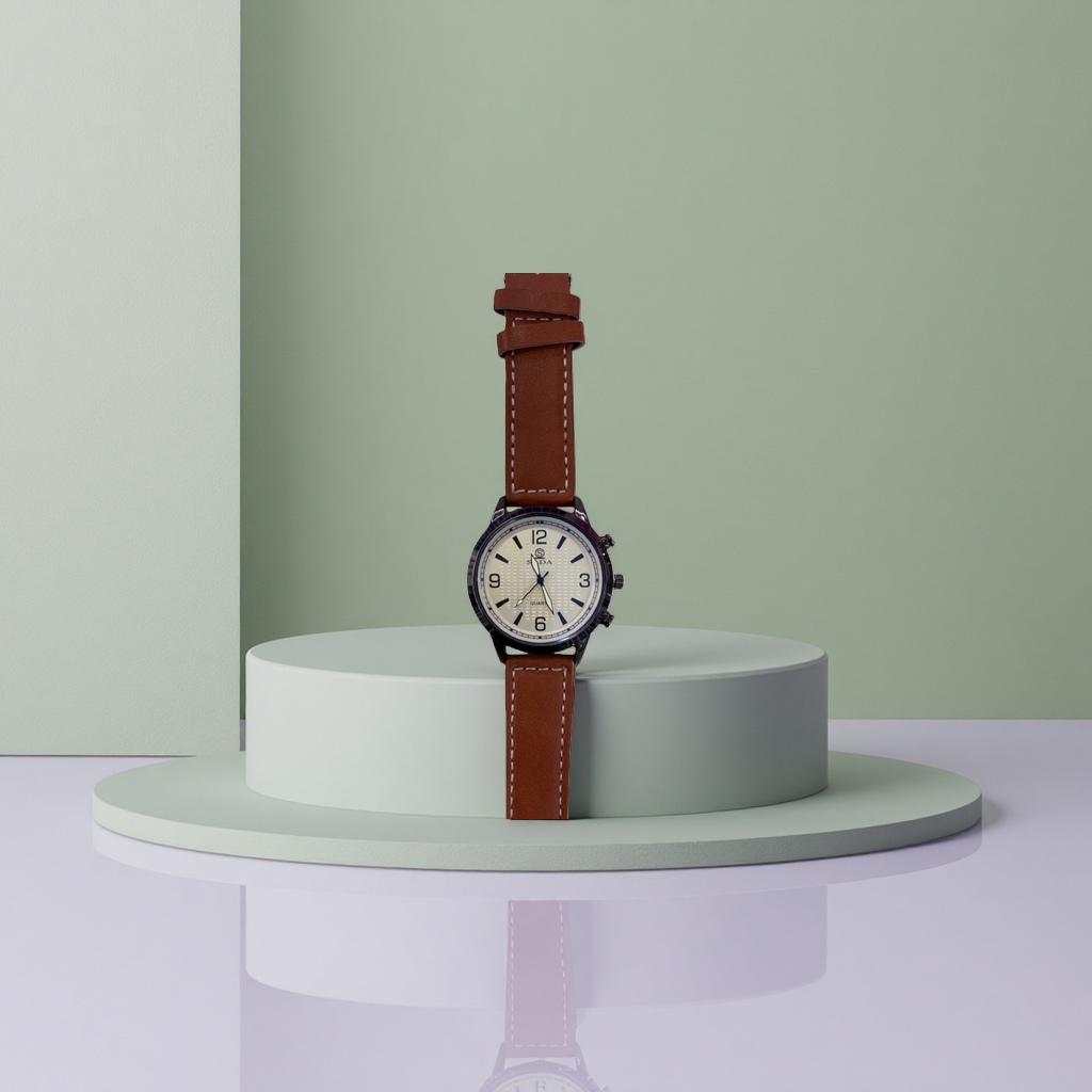 Brown leather strap men's quartz watch with genuine leather strap, simple business casual