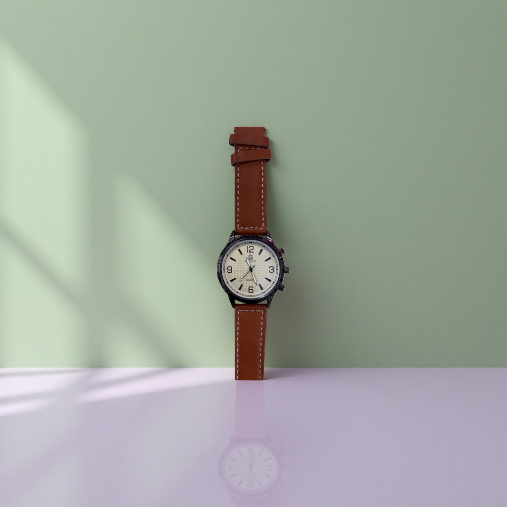 Brown leather strap men's quartz watch with genuine leather strap, simple business casual details Picture