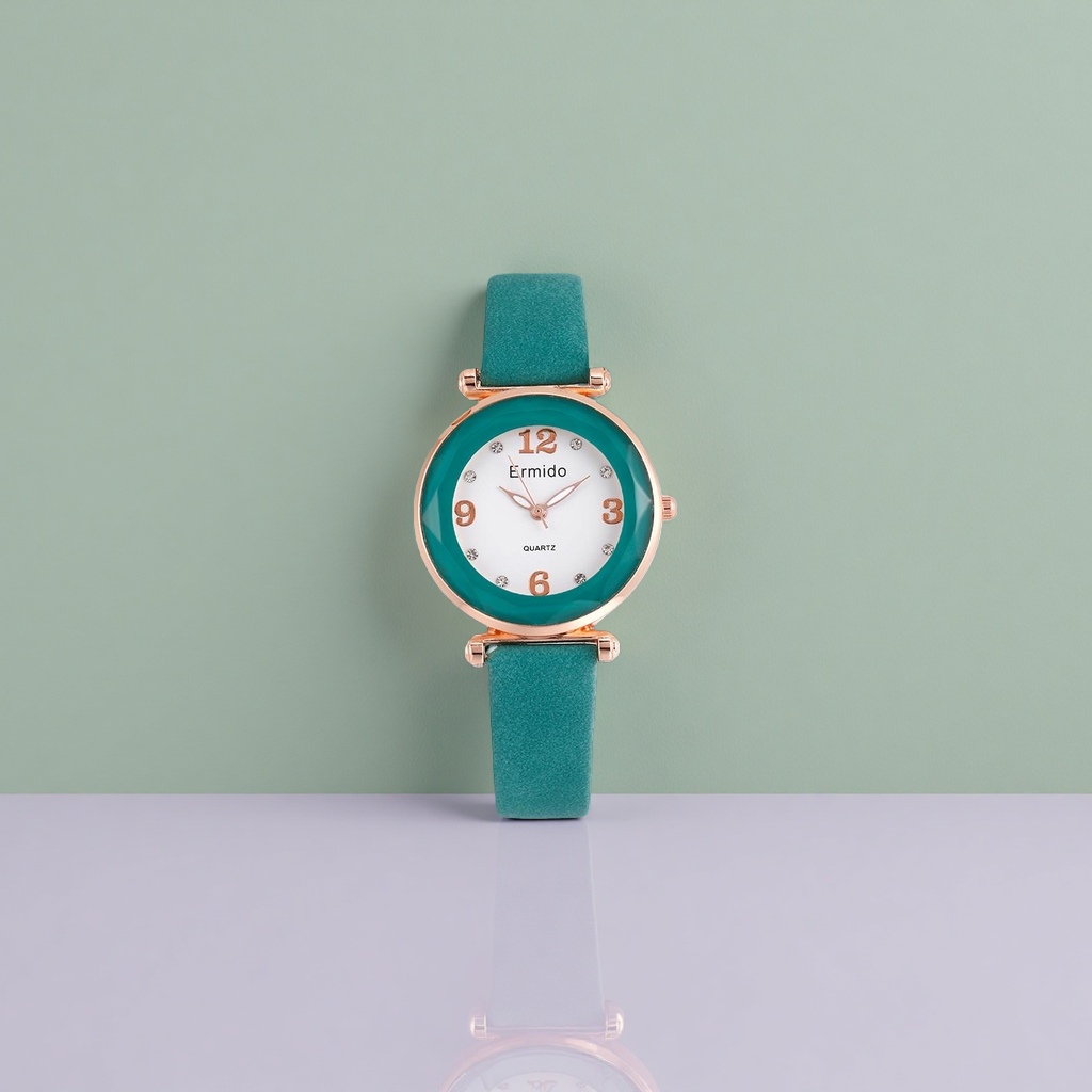 The men's quartz watch with a light green strap is simple, fashionable, business and casual Specification image