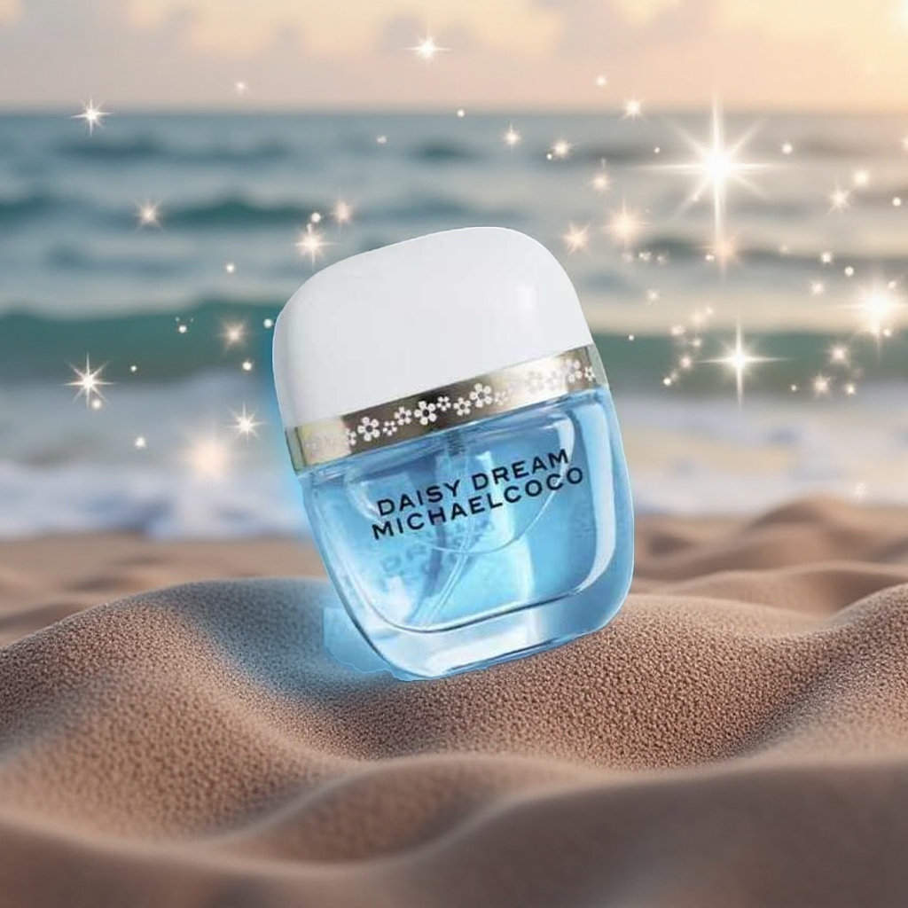 Blue perfume bottle, transparent bottle body, light blue perfume Application Scenario