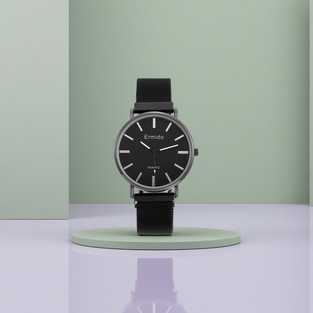 Black dial men's quartz watch, a simple business and casual wristwatch