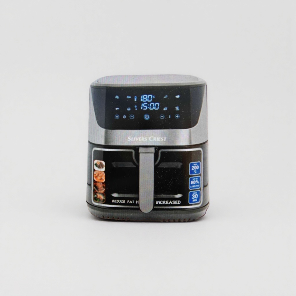 Silver and black air fryer, a household smart multi-functional oil-free fryer Specification image