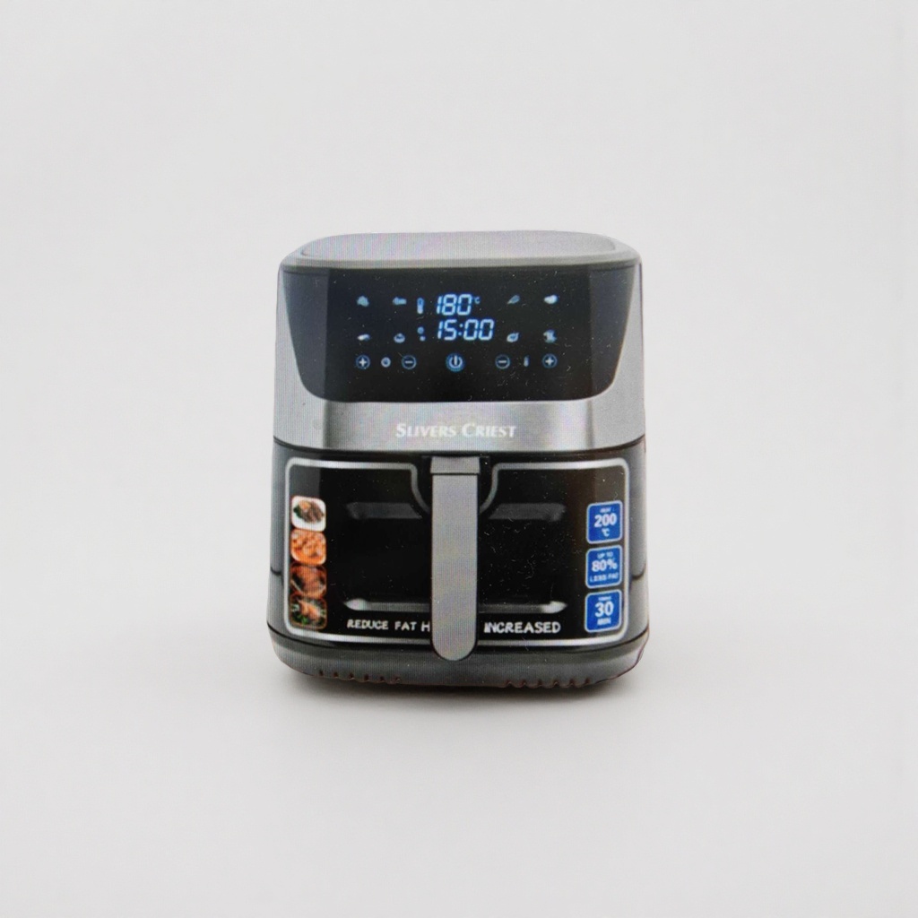 Silver and black air fryer, a household smart multi-functional oil-free fryer details Picture