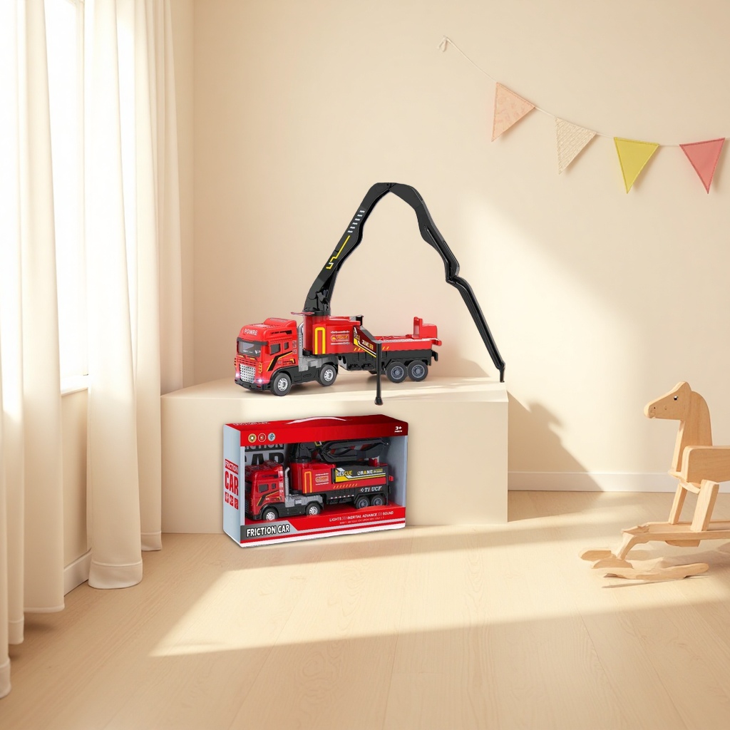 Red crane toy car, construction machinery simulation, remote control, movable, children's intelligence and early education Application Scenario