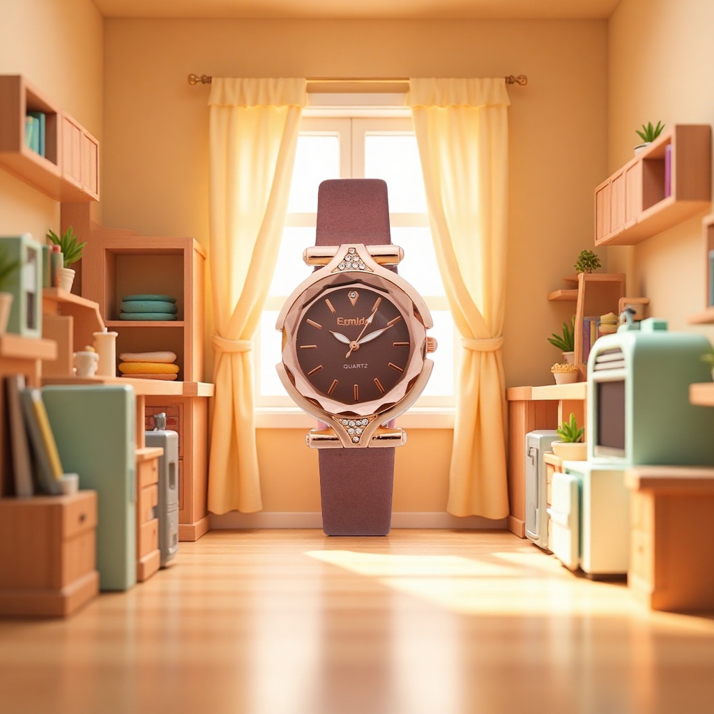 Ladies' watch with rose gold case, brown dial and genuine leather strap Application Scenario