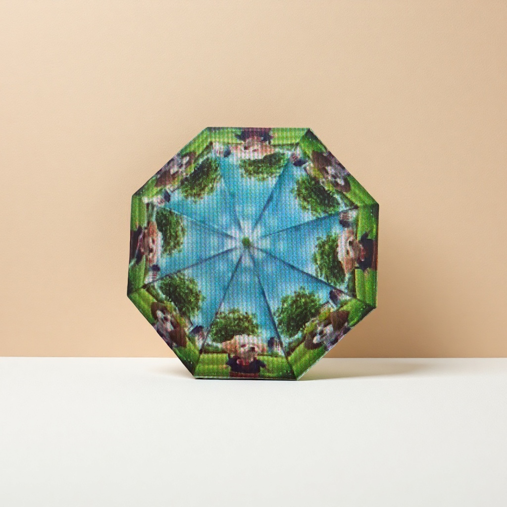 Green-framed, blue-covered, all-weather folding umbrella