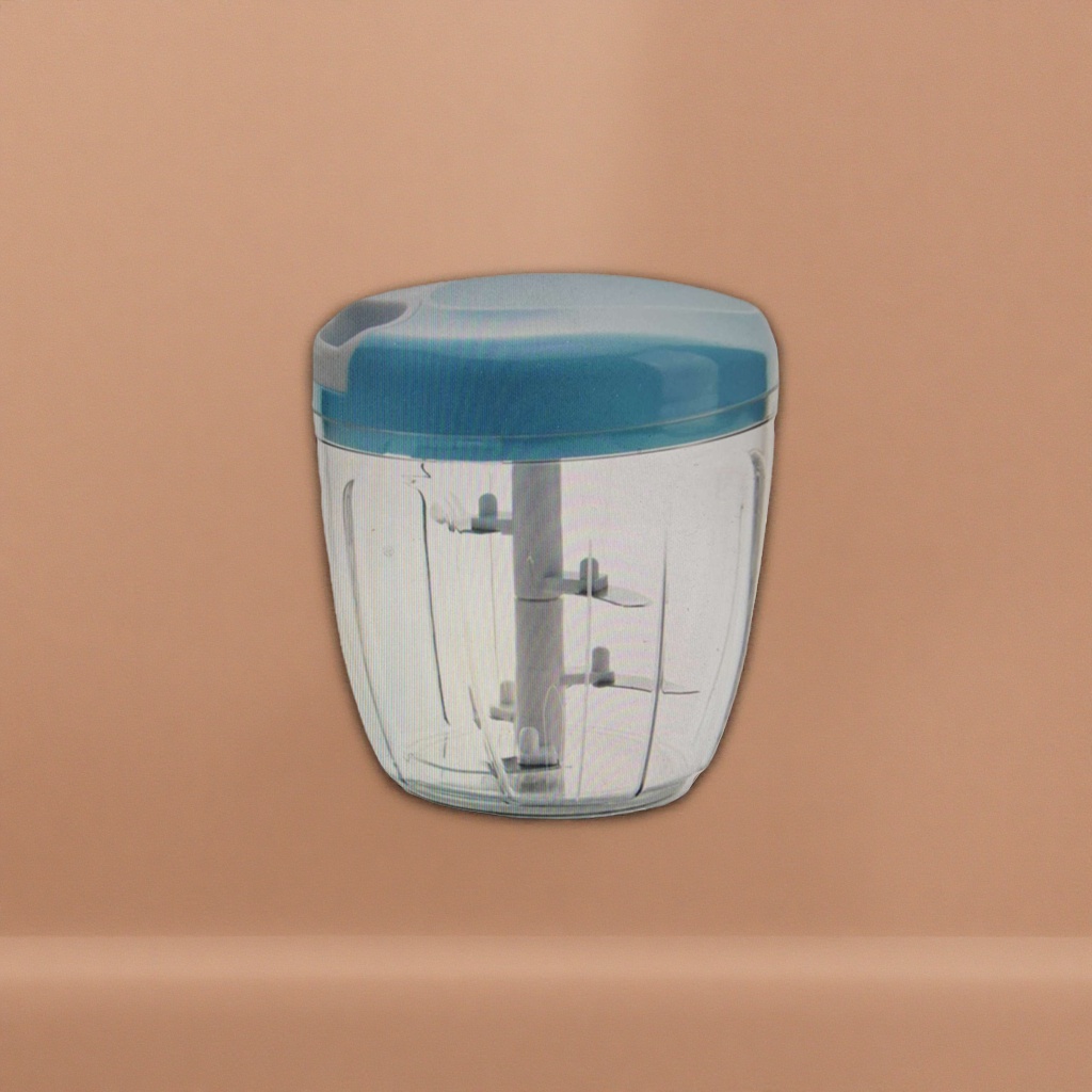 Blue lid, transparent container, manual meat grinder, household kitchen meat grinder, stainless steel blade