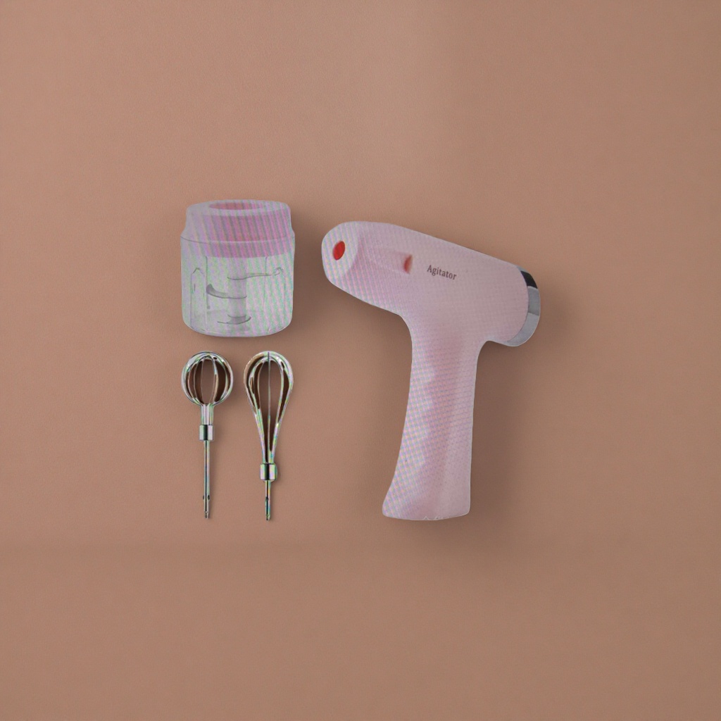 Pink handheld mixer with multi-functional accessories, a portable electric egg beater and milk mixer for home use Specification image