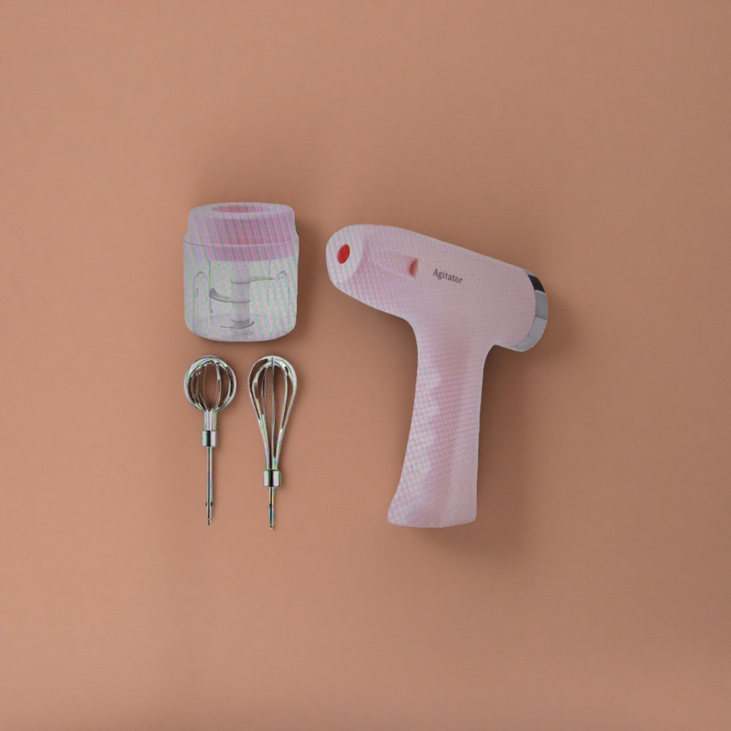 Pink handheld mixer with multi-functional accessories, a portable electric egg beater and milk mixer for home use details Picture