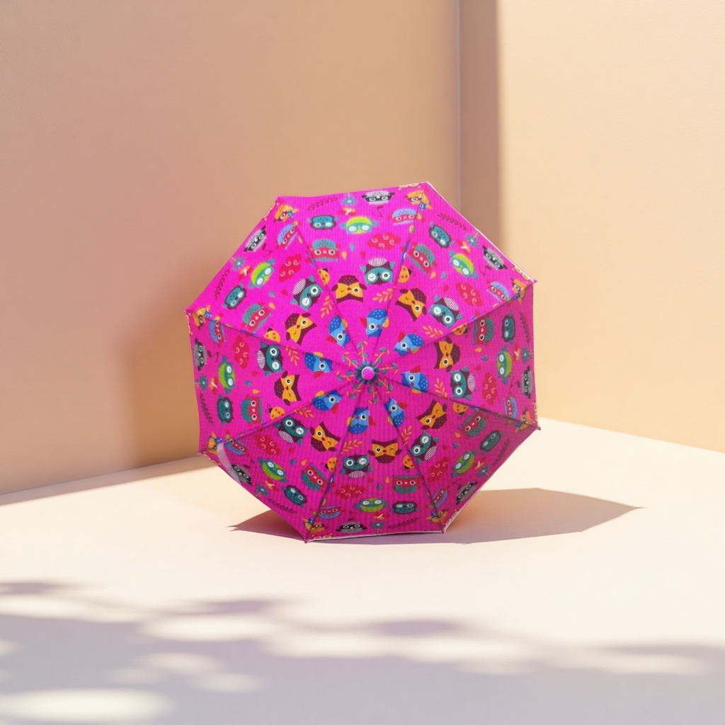 Pink owl-patterned all-weather umbrella, waterproof, sun-proof, lightweight and foldable ladies' umbrella Specification image