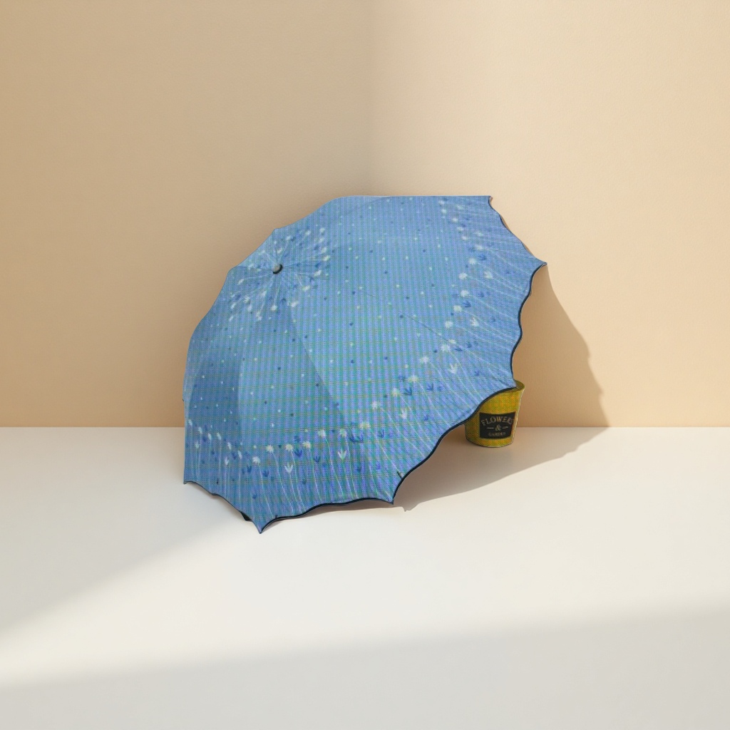 Blue wavy edge all-weather umbrella, waterproof, sun-proof, lightweight and foldable, specially designed for ladies details Picture