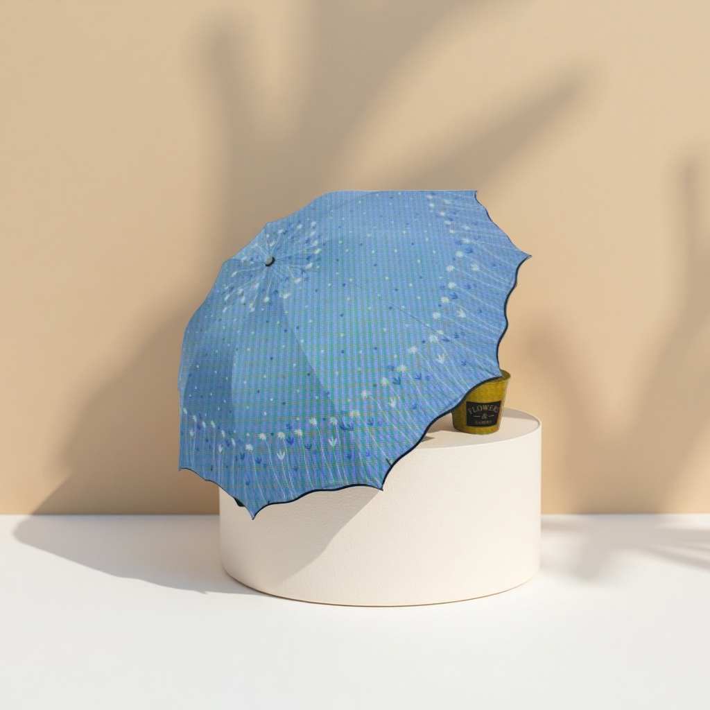 Blue wavy edge all-weather umbrella, waterproof, sun-proof, lightweight and foldable, specially designed for ladies Application Scenario