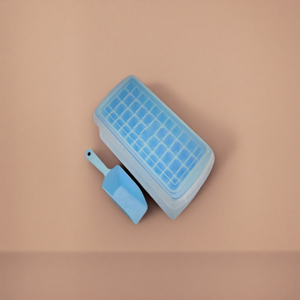 Blue ice cube tray mold with ice spatula, ice cube making tool, home kitchen ice box set Specification image