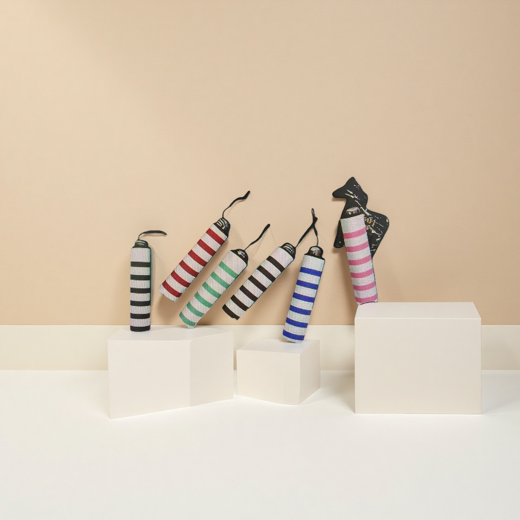The colorful striped folding umbrella is portable, suitable for both sun protection and rain, and is lightweight and compact details Picture