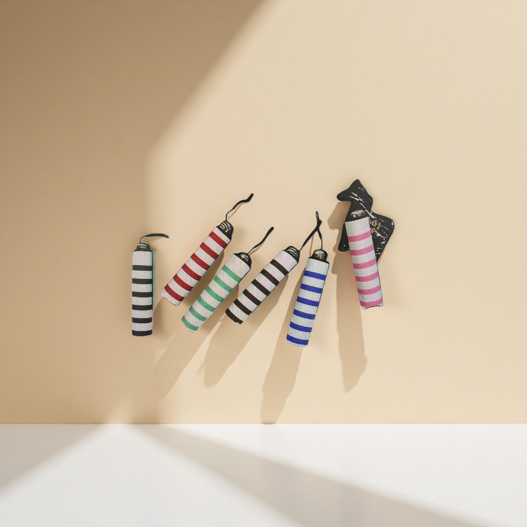 The colorful striped folding umbrella is portable, suitable for both sun protection and rain, and is lightweight and compact Specification image